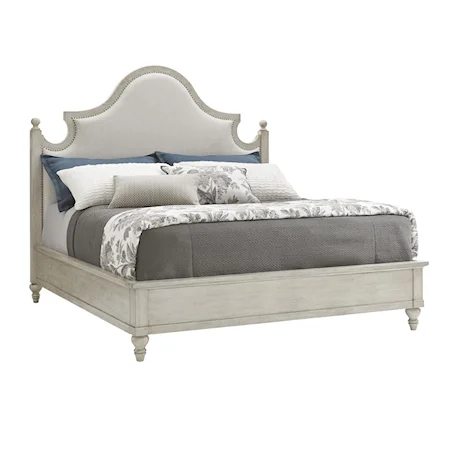 King-Sized Arbor Hills Upholstered Bed with Arch Headboard and Nailheads